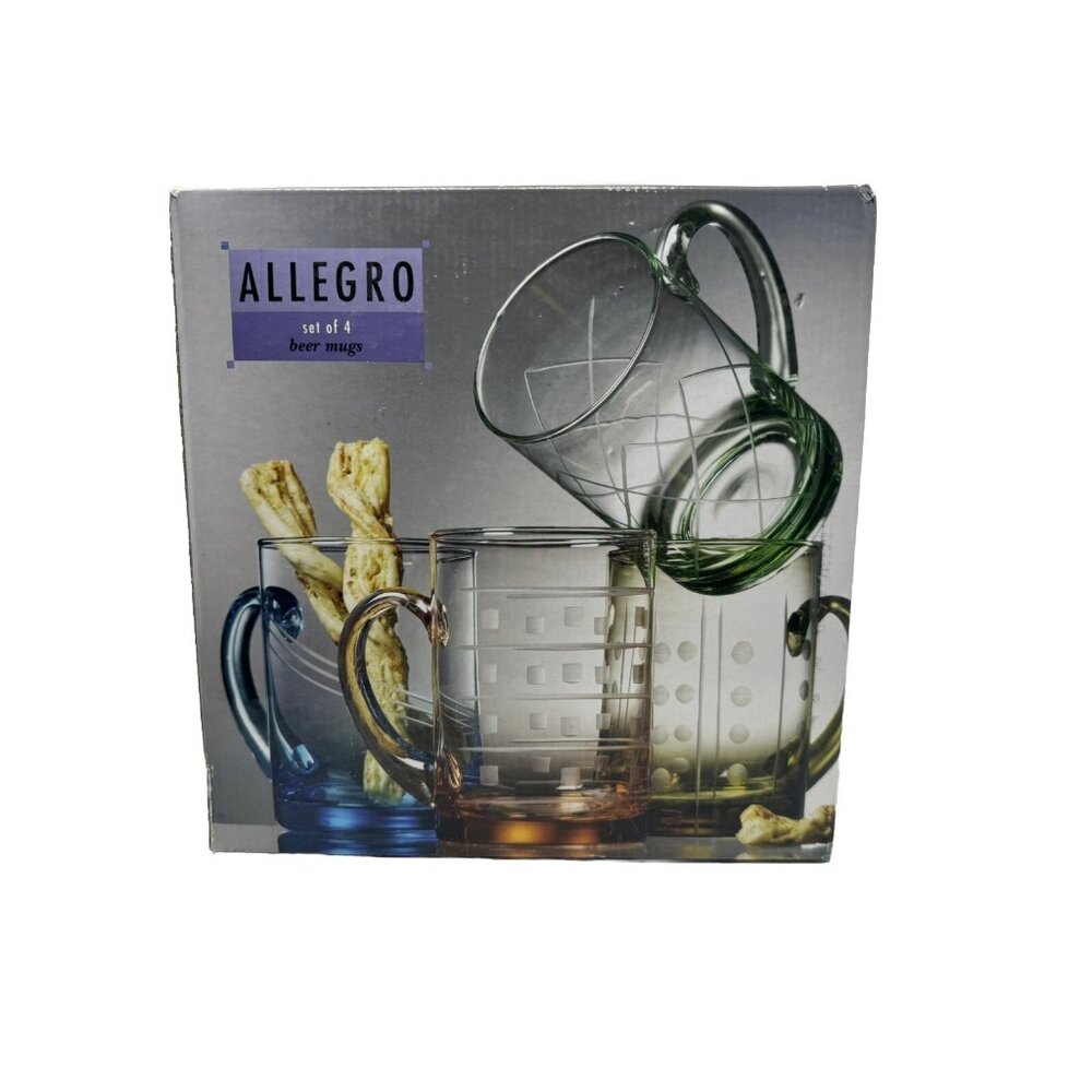 Allegro Set Of 4 Hand-Etched Glass Beer Mugs